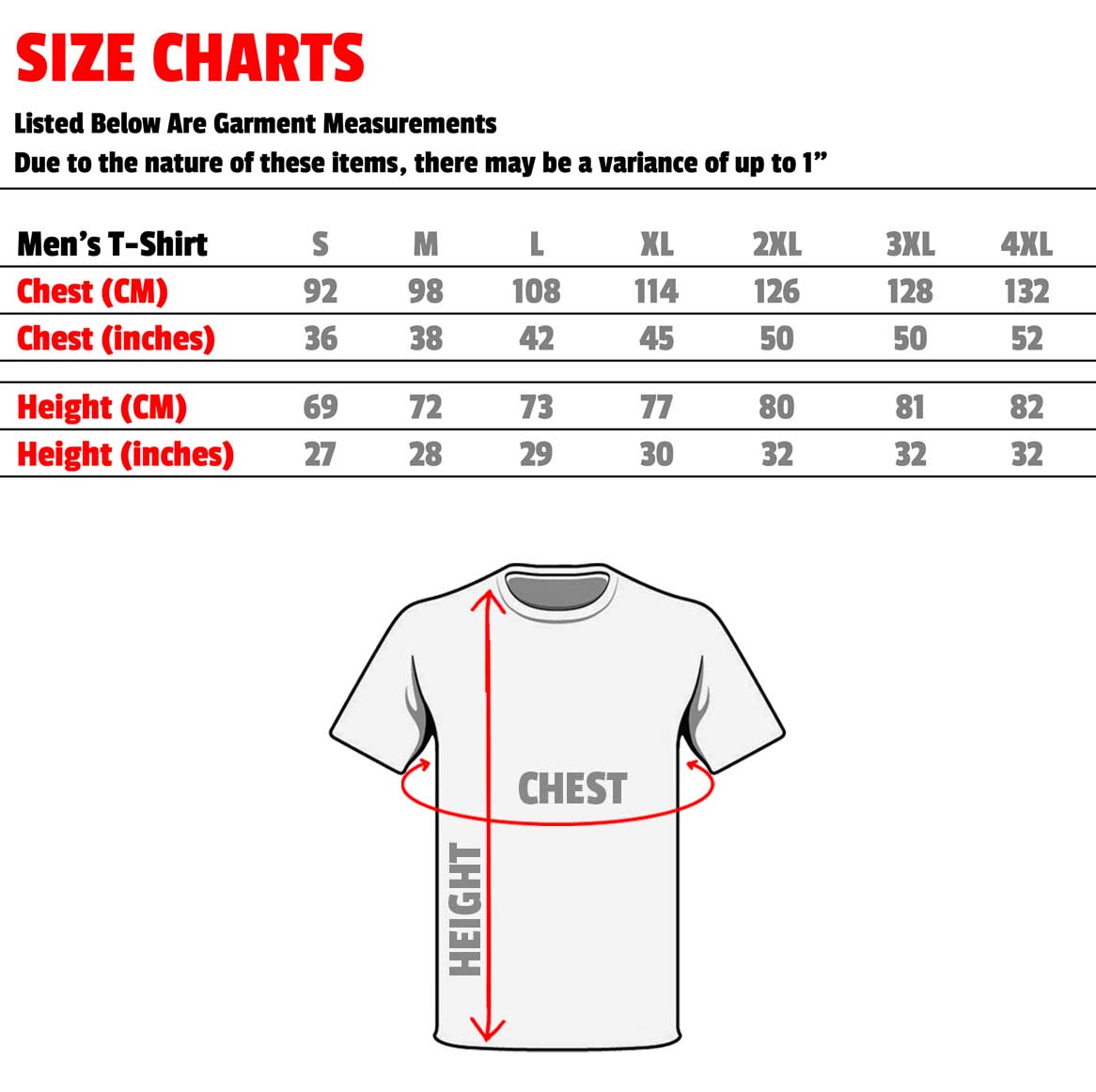 normal shirt size chart